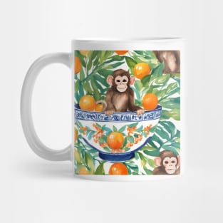 Chinoiserie monkey and oranges watercolor Mug